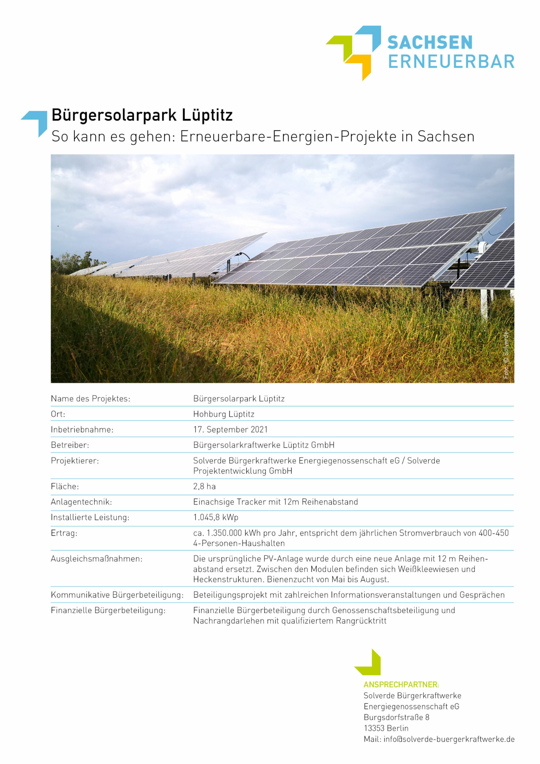 Beispiele für Erneuerbare-Energien-Projekte - Bürgersolarpark Lüptitz
